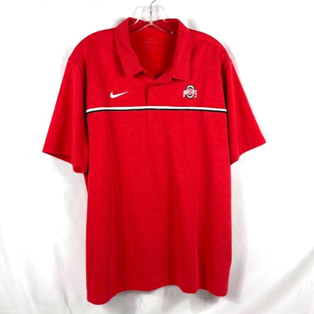 Nike Red Ohio State Polo Shirt with Stripe